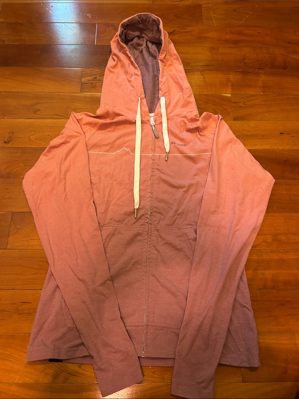 Light Mauve Zip-Up Hoodie with Drawstring Hood